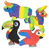 Fiesta Pinata 4 Piece Assortment: Bull Pinata, Burro Pinata, Parrot Pinata, Toucan Pinata