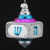 Pack of 8 Glass Blown Hanukkah Chanukah Silver Dreidels Ornaments 4
