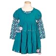 Rare Editions Little Girls Teal Tiered Polka Dot Long Sleeve Dress