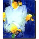 Abstract 'Blue and Yellow' Flower Giclee Canvas Oil Brush Art