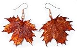 Real Maple Lace Leaf Dangle Earrings - Copper