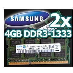 Samsung 8GB Dual Channel Kit 2 x 4 GB 204 pin DDR3-1333 SO-DIMM (1333Mhz, PC3-10600S, CL9)