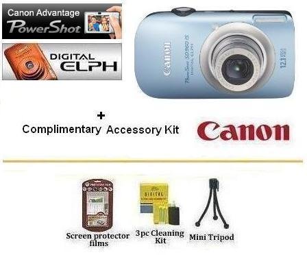 Canon PowerShot SD960 IS 12.1 MP Digital Camera (Blue) With Complimentary Powershot Accessory Kit