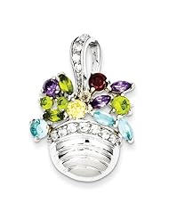 Sterling Silver Multi-colored Gemstone Basket Pendant/ Pin
