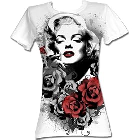Marilyn Monroe Blond Movie Star Marilyn Red Roses Juniors White T-shirt