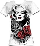 Marilyn Monroe Blond Movie Star Marilyn Red Roses Juniors White T-shirt