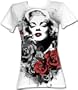 Marilyn Monroe Blond Movie Star Marilyn Red Roses Juniors White T-shirt, Large