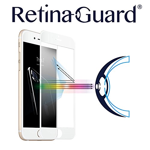 RetinaGuard Anti-blue Light Tempered Glass Screen protector for iPhone 7 Plus - SGS & Intertek Tested - Blocks Excessive Harmful Blue Light, Reduce Eye Fatigue and Eye Strain (White Border)