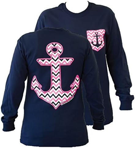 Chevron Anchor W/Faux Pocket Long Sleeve Shirt (X-Large, Navy)