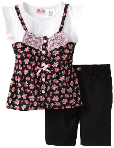Young Hearts Little Girls' 2 Piece Floral Mock Tunic With Bermuda Short Set