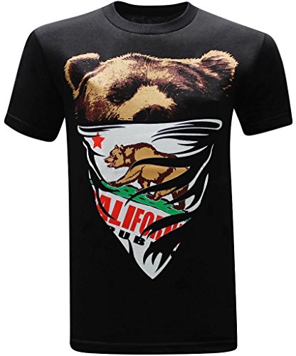 California Republic White Bandana Bear Men's T-Shirt - (Large) - Black