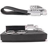 Olivery Leather Valet Key Chain with 4 Detachable Key Rings, Black (C003)