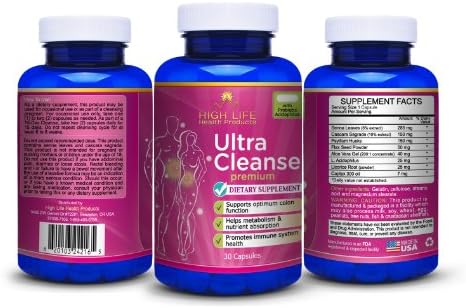 Ultra Cleanse - Premium Herbal Colon Cleanse - Natural healthy complete colon cleanse for detox and weight loss, immune system support & nutrient absorption. Fortified with Probiotic Acidophilus! 100% Satisfaction Guarantee for LIFE.