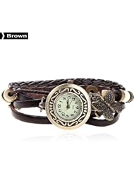 AplusElek Stylish PU Leather Quartz Analog Wrist Bracelet Bangle Watch Wristwatch for Women Ladies - Brown