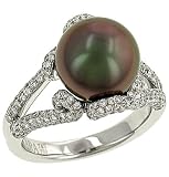 Tahitian Pearl and Diamond Ring with Design 1.28cttw