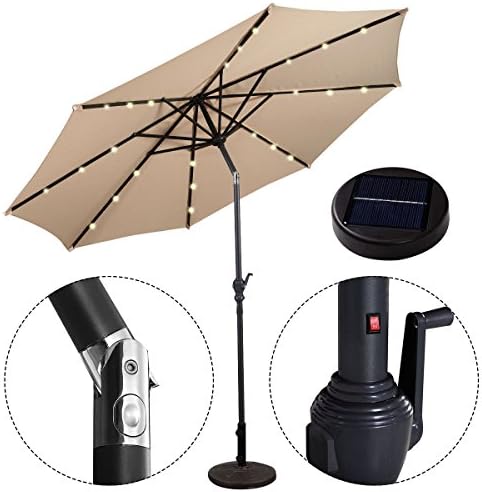 10FT Patio Solar Umbrella LED Patio Market Steel Tilt W/ Crank Outdoor New, Add A New Partner To Make You Happy Journey, Just Take It Home ! (Beige)