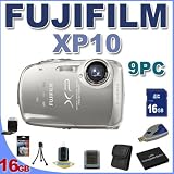 Fujifilm FinePix XP10 12 MP Digital Point and Shoot Camera (Silver) BigVALUEInc 9PC Saver Bundle!