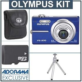 Olympus FE-370 Super-Slim Digital Camera Kit, Blue with 1 GB Mirco SD Memory Card, Camera... by Olympus