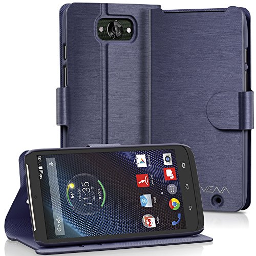 Motorola DROID Turbo Wallet Case - VENA® [vSuit] Slim Fit Leather Case with Stand and Card Slots for Motorola DROID Turbo (Not Compatible with Metallized Glass Fiber Version) (Oxford Blue)