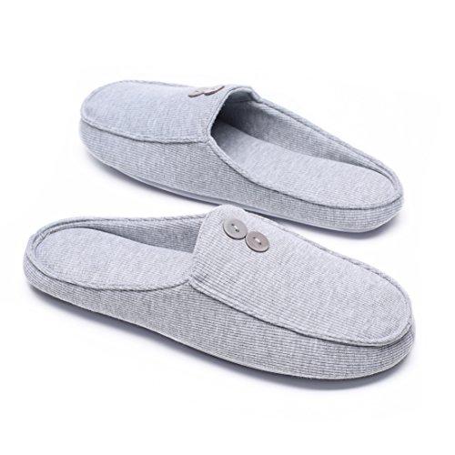 Ofoot Men's & Women's Cozy Cotton Closed Toe Memory Foam Anti-slip Indoor Slippers with Buttons Design