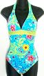 Marsol Missy/Junior 1PC Mock Bikini Swimsuit in Aqua Fiesta Print Sizes 30(6) - 36(12). One Piece Front/Two Piece Back