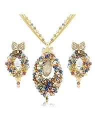 Exclusive Bridal Jewellery Swarovski Elements Crystals and Beads Necklace and Earrings Set 14k Gold Plated with Gold Gift Box