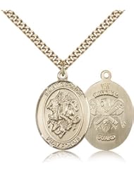 Gold Filled Saint St. George / NatL Guard Medal Pendant 1/2 x 1/4 Inches Boy Scouts/Soldiers-9040- Comes with a GF Lite Curb Chain Neckace And a Black velvet Box