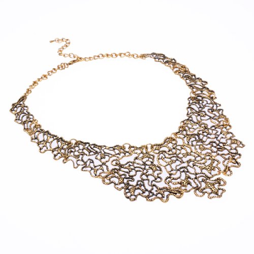 Vintage Golden Tone Chain Jewelry Hollow Floral Adorned Pendant Necklace