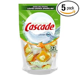 Cascade Action Pacs Dishwasher Detergent, Citrus Scent, 32-count Bag (Pack of 5)