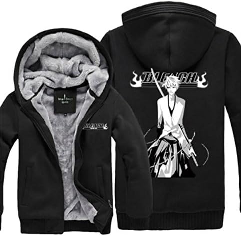 Anime Bleach Thickening Warm Fleece Winter Hoodie Jacket (US L=Asian XXL, Black)