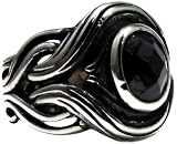 Oval Jet Black Onyx & Twisting Burnished Silver Tone 316L Stainless Steel Ring for Men, Size 9-13 Available