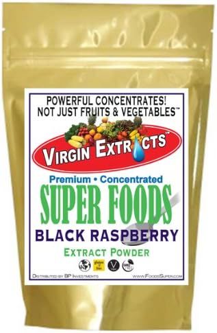 Virgin Extracts (TM) Premium Raw Freeze Dried Organic Black Raspberry Powder Extract Concentrate 16oz Pouch (5 X Stronger) Black Raspberry Powder Raspberries Superfood
