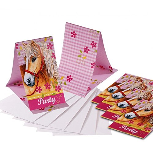 Imagen 3 de CHARMING HORSES - Invitación de Cumpleaños tarjetas + 6 sobres + 72 Regalos para invitados