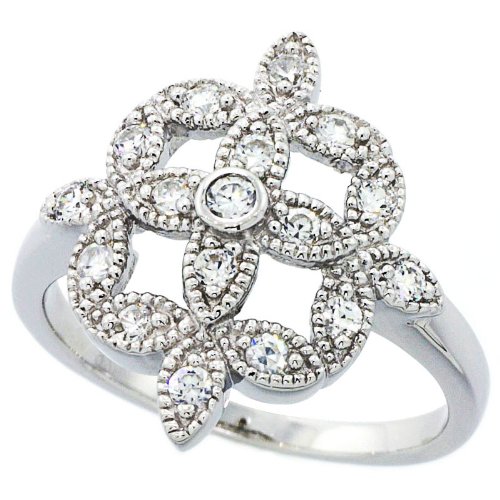 14K White Gold Rhodium Plated Sterling Silver Wedding & Engagement Ring Vintage Style Flower Ring For Women 18MM ( Size 6 to 9) Discount