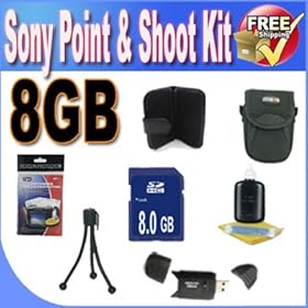 Sony Point & Shoot Accessory Saver Bundle! (8GB SDHC Memory + USB Card Reader + Memory Card Wallet + Deluxe Camera Case w/Strap + Lcd Screen Protectors + Mini Tripod + Accessory Saver Bundle!)