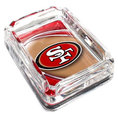 See San Francisco 49ERS Glass Ashtray - Dimensions 3 Inch x 4 Inch - Simulated Black Velvet Botton