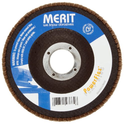 Merit Powerflex Contoured Abrasive Flap Disc, Type 29, Fiberglass Plate, Aluminum Oxide, 7/8 Arbor, 4-1/2 Diameter, Grit 60 (Pack of 10)