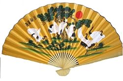 Oriental Feng Shui Wall Fan 35" Japanese Golden Cranes