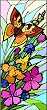 Spotted Butterfly & Flowers - Etched Vinyl Stained Glass Film, Static Cling Window Decal