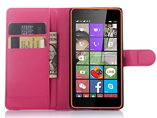 Nokia Lumia 540 Case,[Magnetic Closure] Leather Flip Cover with Folding Stand, ID holder, Credit Card Slots for Nokia Lumia 540 (Wallet Rose)