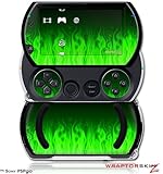 PSPgo Skin and Screen Protector Kit - Fire Flames Green fits Sony PSP go