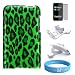 Ipod Touch Green Leopard Crystal Case + Mirror Screen Protector + Car Charger + Wall Charger + Wristband