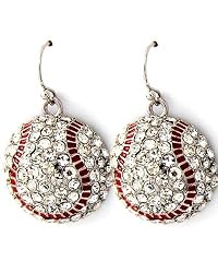 Silvertone Crystal Baseball Ball Dangle Earrings Fashion Jewelry