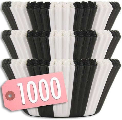 Layer Cake Shop 1000 Count Sleeve Baking Cups for Cupcakes and Muffins (Standard 2" x 1-1/4" tall, Black Circus Stripe - Greaseproof)