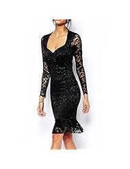 V-neck Long Sleeves Mermaid Polyester/Spandex Fitted Midi Dress 