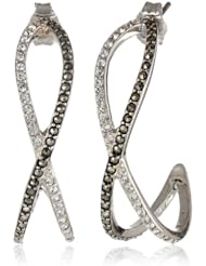 Judith Jack "Classics" Sterling Silver, Marcasite, Crystal Small Criss Hoop Earrings