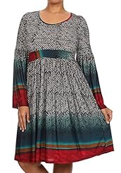 Plus Size Scoop Neck Polyester/Spandex/Tweed Striped Print  Dress