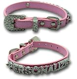 Light Pink Leather Personalized Swarovski Bling Dog Puppy Collar Medium