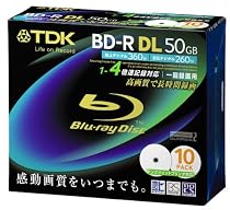 TDK 録画用ブルーレイディスク BD-R DL 50GB 1-4倍速対応 ホワイトワイドプリンタブル 10枚入り 5mmケース BRV50PWB10S