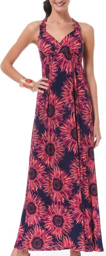 Allison Brittney Sunflower Racerback Maxi Dress BLACK/PINK MULTI Large